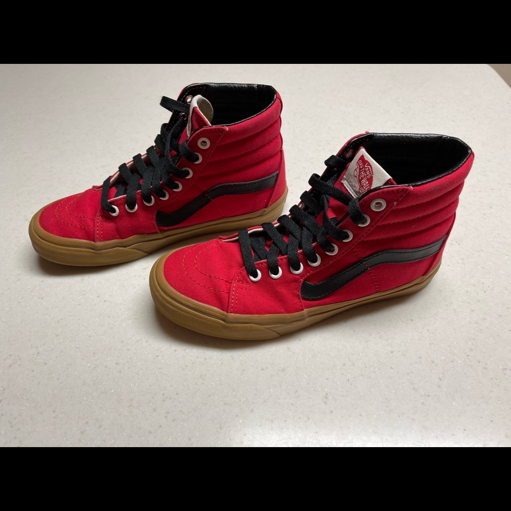 Vans Old School Sk8-Hi Red Canvas Customs size US Mens 5.5